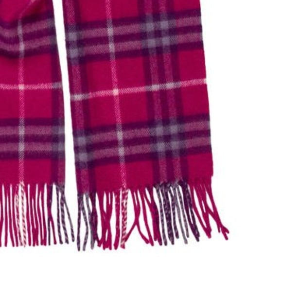 Magenta Classic Check Burberry Cashmere Scarf - Picture 4 of 5